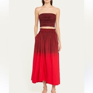 Elegant Red Ombre Maxi Skirt SET